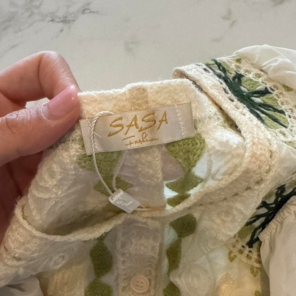 Women's Green and Cream Vintage Cardigan Top with Floral Embroidery - Picture 5 of 5